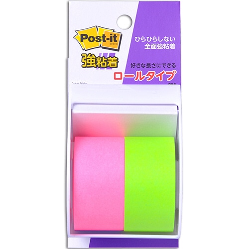 3M ポスト・イット 強粘着ロールふせん ディスペンサー付 25mm幅 ローズ・ライム SSR-25PG 1個