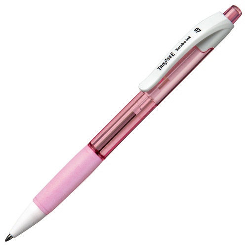 TANOSEE ノック式油性ボールペン(なめらかインク) 0.7mm 黒 (軸色:クリアピンク) 1本