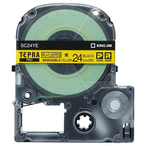キングジム テプラ PRO テープカートリッジ キレイにはがせるラベル 24mm 黄/黒文字 SC24YE 1個