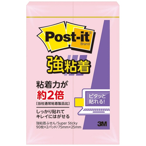 3M ポスト・イット 強粘着ふせん 再生紙 75×25mm ピンク 500SS-RPP 1パック(2冊)