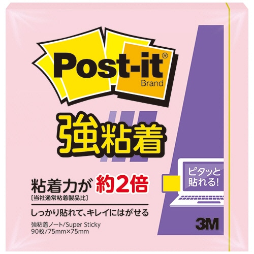 3M ポスト・イット 強粘着ノート パステルカラー 75×75mm ピンク 654SS-RPP 1冊