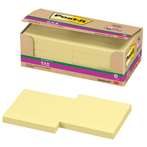 3M ポスト・イット エコノパック 強粘着ノート 再生紙 75×75mm イエロー 6541SS-RPY 1パック(10冊)