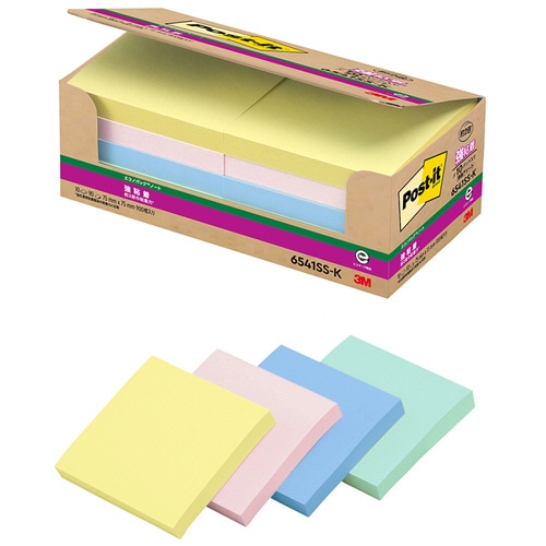 3M ポスト・イット エコノパック 強粘着ノート 75×75mm パステルカラー4色 6541SS-K 1パック(10冊)