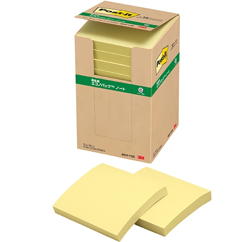 3M ポスト・イット エコノパック ノート 再生紙 75×75mm イエロー 6541-Y20 1パック(12冊)