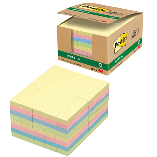 3M ポスト・イット 業務用パック ふせん 再生紙 75×25mm 4色 5004-K 1パック(80冊)