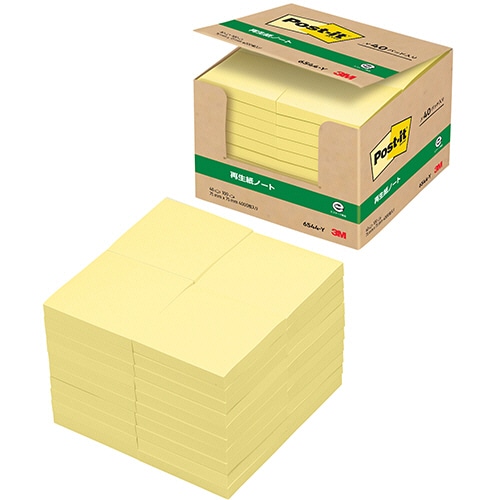 3M ポスト・イット 業務用パック ノート 再生紙 75×75mm イエロー 6544-Y 1パック(40冊)