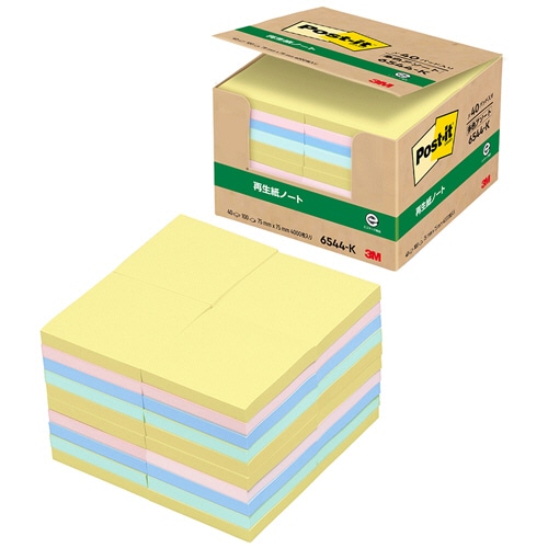 3M ポスト・イット 業務用パック ノート 再生紙 75×75mm 混色4色 6544-K 1パック(40冊)