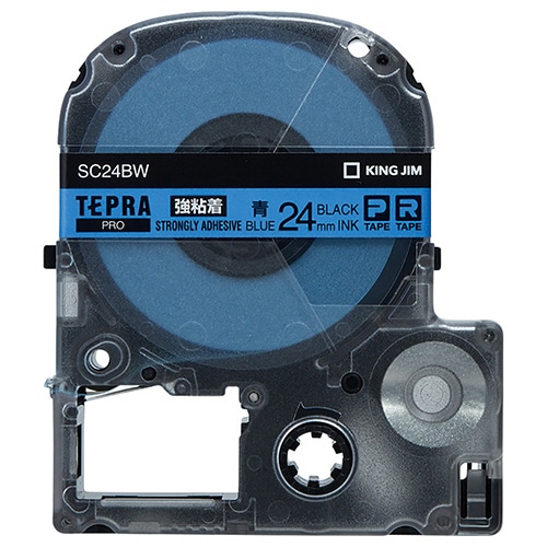 キングジム テプラ PRO テープカートリッジ 強粘着 24mm 青/黒文字 SC24BW 1個