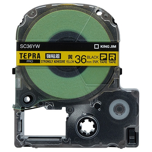 キングジム テプラ PRO テープカートリッジ 強粘着 36mm 黄/黒文字 SC36YW 1個