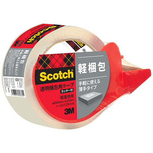３Ｍ　スコッチ　透明梱包用テープ　軽量物用　４８ｍｍ×５０ｍ　カッター付　３０９ＤＳＮ　１巻