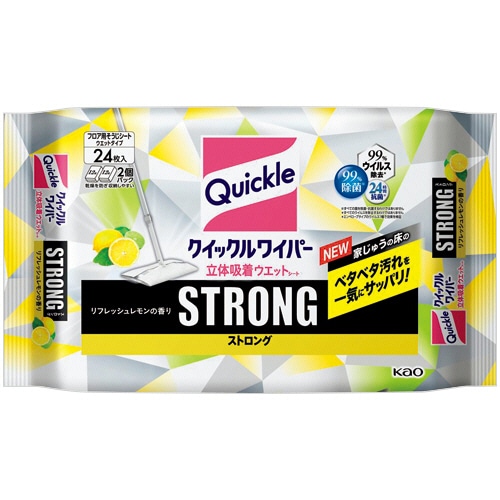 花王 クイックルワイパー 立体吸着ウエットシート ストロング リフレッシュレモンの香り 1パック(24枚)