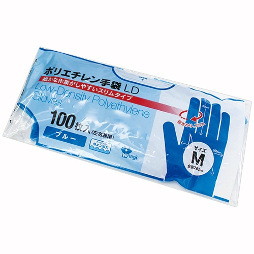 やなぎプロダクツ ポリエチレン手袋LD ブルー M TB-161 1パック(100枚)