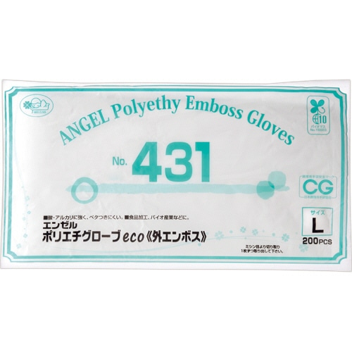 サンフラワー エンゼル ポリエチグローブeco 外エンボス No.431 半透明 L NO.431-L 1パック(200枚)