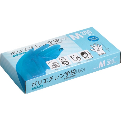 クラフトマン ポリエチレン手袋 M ブルー PGHK-05 1パック(200枚)