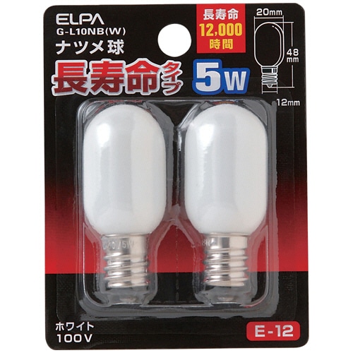ＥＬＰＡ　長寿命ナツメ球　５Ｗ　Ｅ１２口金　ホワイト　Ｇ－Ｌ１０ＮＢ（Ｗ）　１パック（２個）