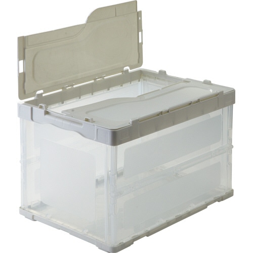 TANOSEE 折りたたみコンテナ 軽量タイプ フタ一体型 50L ホワイト/透明 1台