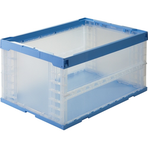 TANOSEE 折りたたみコンテナ 一般タイプ フタなし 75L ブルー/透明 1台