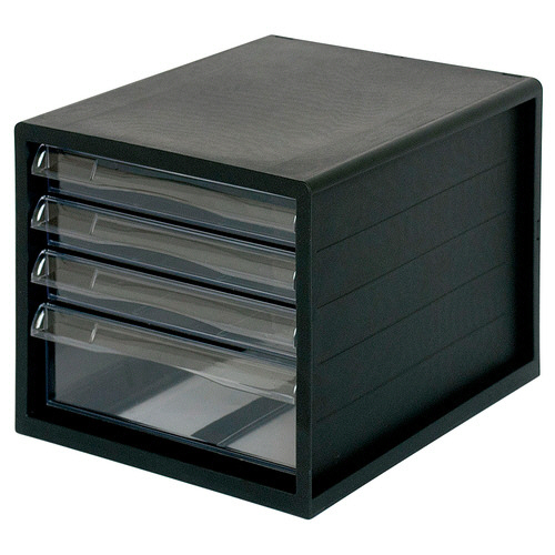 ナカバヤシ　レターケース　Ａ４タテ　浅３段・深１段　ブラック　Ａ４Ｅ－０４Ｂ　１セット（４台）