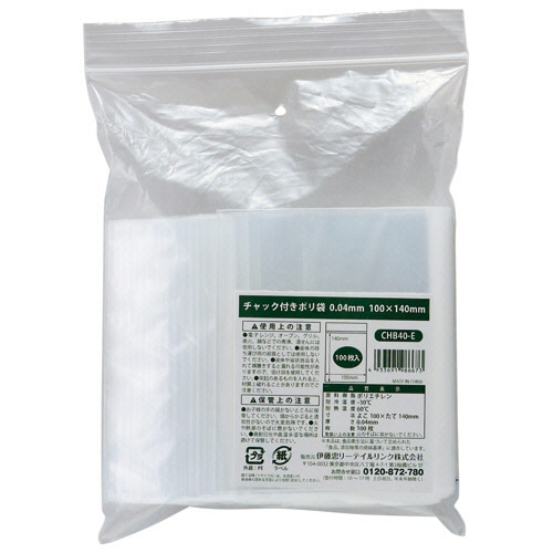 伊藤忠リーテイルリンク　チャック付ポリ袋　０．０４×１００×１４０ｍｍ　ＣＨＢ４０－Ｅ　１セット（５００枚：１００枚×５パック）