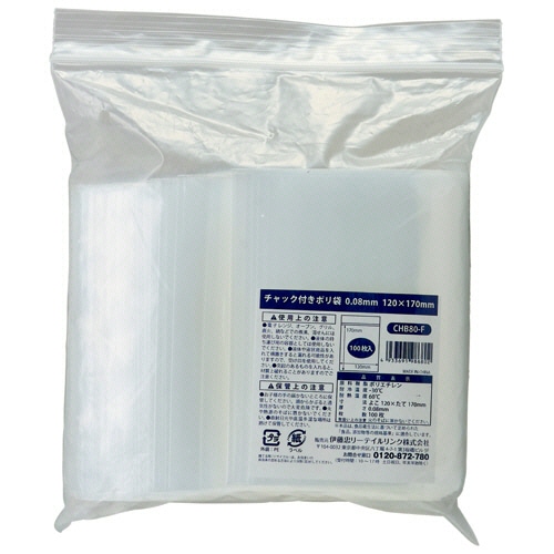 伊藤忠リーテイルリンク　チャック付ポリ袋　０．０８×１２０×１７０ｍｍ　ＣＨＢ８０－Ｆ　１セット（５００枚：１００枚×５パック）