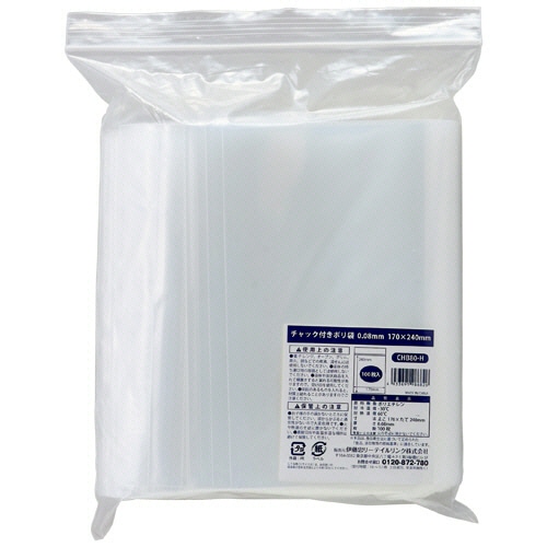 伊藤忠リーテイルリンク　チャック付ポリ袋　０．０８×１７０×２４０ｍｍ　ＣＨＢ８０－Ｈ　１セット（５００枚：１００枚×５パック）