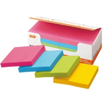 TANOSEE 強粘着ふせん 75×75mm 4色 1セット(30冊:10冊×3パック)
