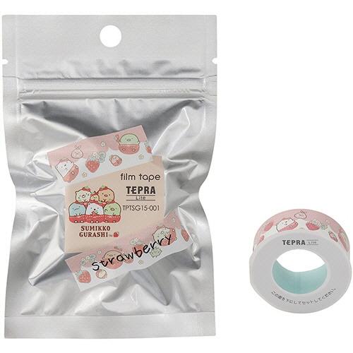 キングジム テプラ Lite フィルムテープ すみっコぐらし柄 15mm ストロベリー/黒文字 TPTSG15-001 1セット(5個)