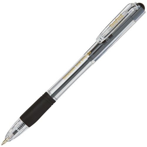 TANOSEE ノック式なめらかインク油性ボールペン グリップ付 0.7mm 黒 (軸色:クリア) 1セット(100本:10本×10パック)