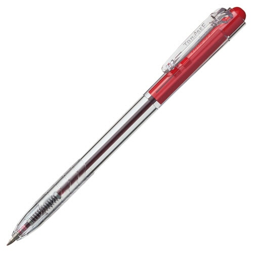 TANOSEE ノック式油性ボールペン 0.7mm 赤 (軸色:クリア) 1セット(100本:10本×10パック)