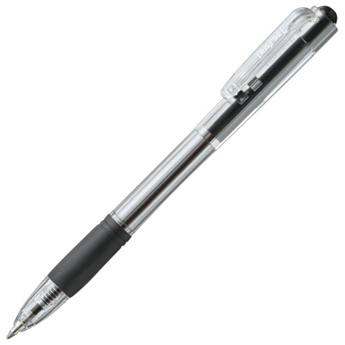 TANOSEE ノック式油性ボールペン グリップ付 0.7mm 黒 (軸色:クリア) 1セット(100本:10本×10パック)
