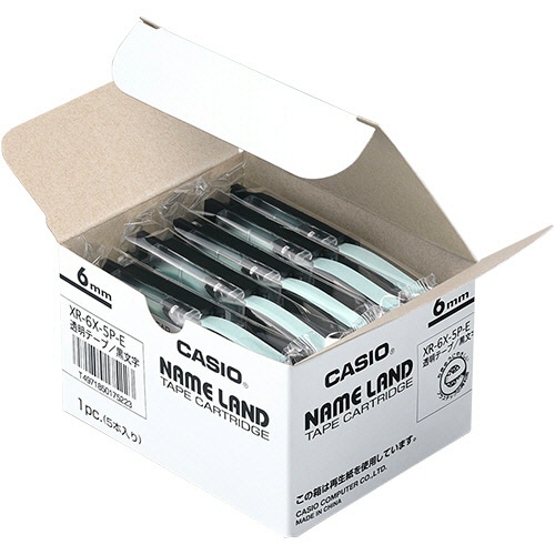 カシオ NAME LAND スタンダードテープ 6mm×8m 透明/黒文字 XR-6X-5P-E 1セット(10個:5個×2パック)