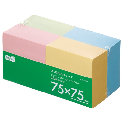 TANOSEE エコふせん キューブ 75×75mm 4色 1セット(20冊:4冊×5パック)