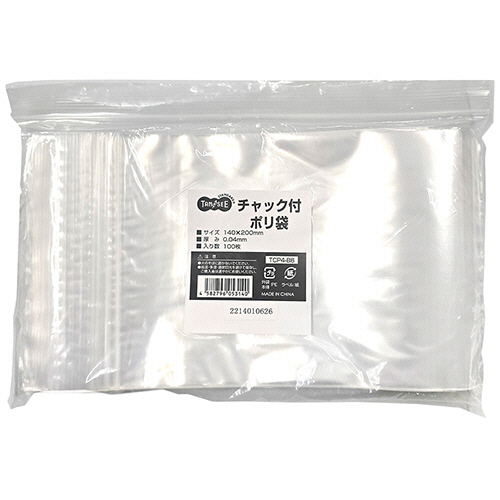 ＴＡＮＯＳＥＥ　チャック付ポリ袋　ヨコ１４０×タテ２００×厚み０．０４ｍｍ　１セット（５００枚：１００枚×５パック）
