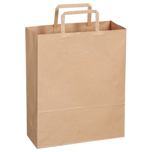 TANOSEE 紙手提袋 平紐 小 ヨコ260×タテ320×マチ幅100mm 茶無地 1セット(300枚:30枚×10パック)