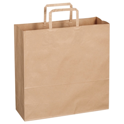 TANOSEE 紙手提袋 平紐 中 ヨコ320×タテ320×マチ幅115mm 茶無地 1セット(300枚:30枚×10パック)