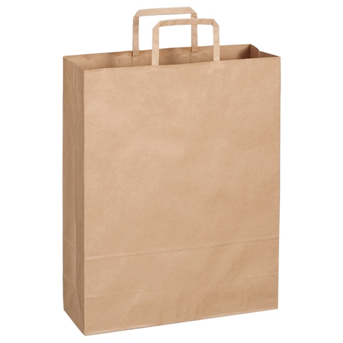 TANOSEE 紙手提袋 平紐 大 ヨコ320×タテ400×マチ幅115mm 茶無地 1セット(300枚:30枚×10パック)