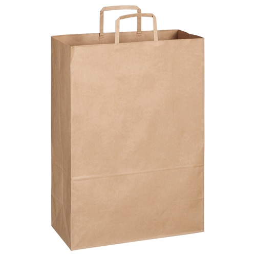 TANOSEE 紙手提袋 平紐 特大 ヨコ340×タテ480×マチ幅170mm 茶無地 1セット(300枚:30枚×10パック)