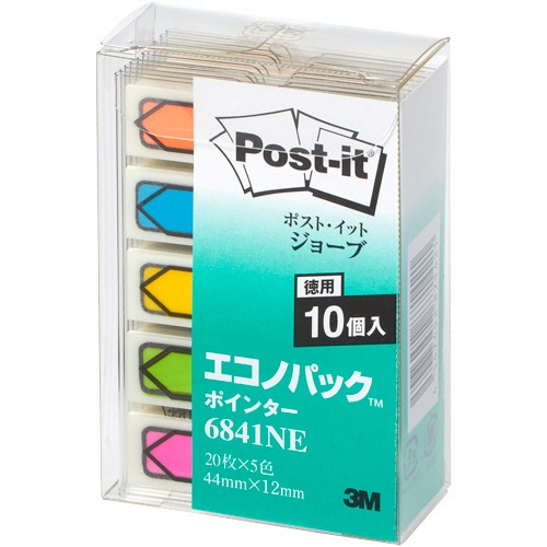 3M ポスト・イット ジョーブ エコノパック ポインター 44×12mm 20枚×5色 10シート/パック 6841NE 1セット(2パック)