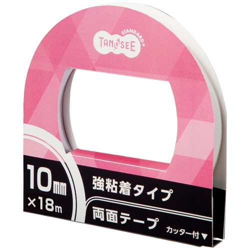 TANOSEE 両面テープ 強粘着タイプ カッター付 10mm×18m 1セット(10巻)