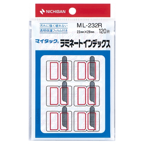 ニチバン マイタック ラミネートインデックス 保護フィルム付 中 23×29mm 赤枠 ML-232R 1セット(1200片:120片×10パック)