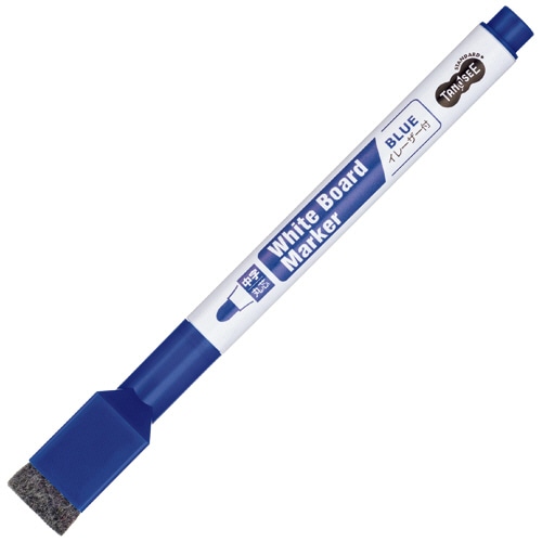 TANOSEE イレーザー付ホワイトボードマーカー 中字・丸芯 青 1セット(10本)