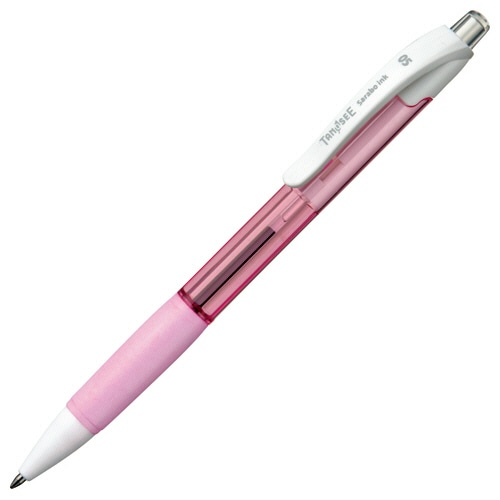 TANOSEE ノック式油性ボールペン(なめらかインク) 0.5mm 黒 (軸色:クリアピンク) 1セット(10本)