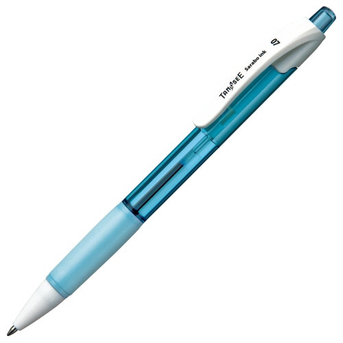 TANOSEE ノック式油性ボールペン(なめらかインク) 0.7mm 黒 (軸色:アクアブルー) 1セット(10本)