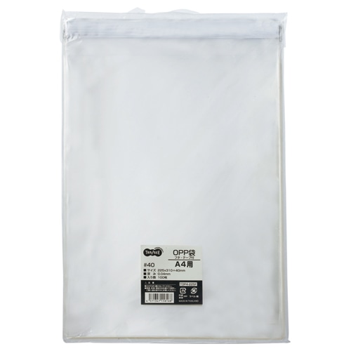 TANOSEE OPP袋 フタ・テープ付 A4用 225×310+40mm 1セット(1000枚:100枚×10パック)