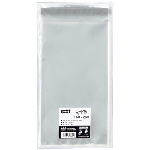 TANOSEE OPP袋 フタ・テープ付 140×260+40mm 1セット(500枚:100枚×5パック)