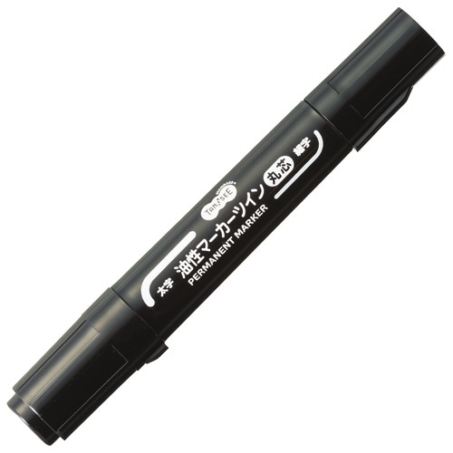 TANOSEE キャップ式油性マーカー ツイン 太字(丸芯)+細字 黒 1セット(10本)