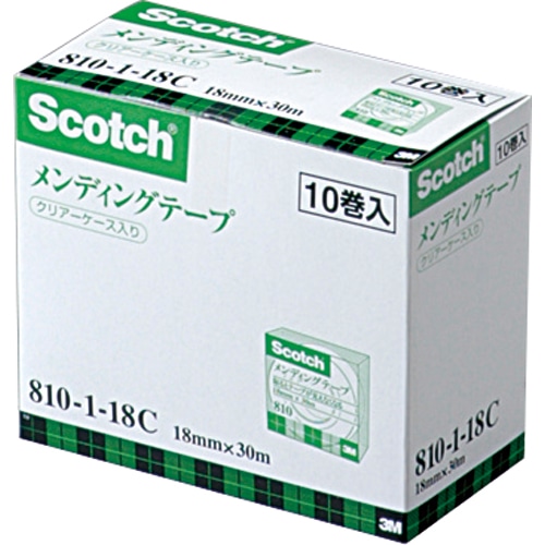 3M スコッチ メンディングテープ 810 小巻 18mm×30m クリアケース入 810-1-18C 1セット(10巻)