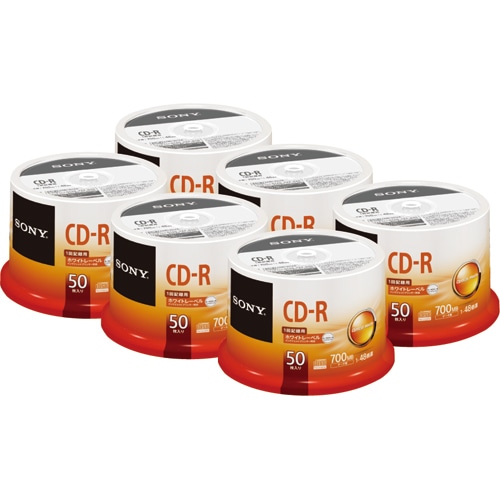 ソニー データ用CD-R 700MB 48倍速 ホワイトワイドプリンタブル スピンドルケース 50CDQ80TPP 1セット(300枚:50枚×6パック)