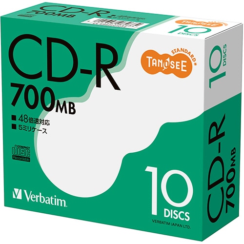 TANOSEE バーベイタム データ用CD-R 700MB 48倍速 ブランドシルバー 5mmスリムケース SR80FC10T2 1セット(100枚:10枚×1