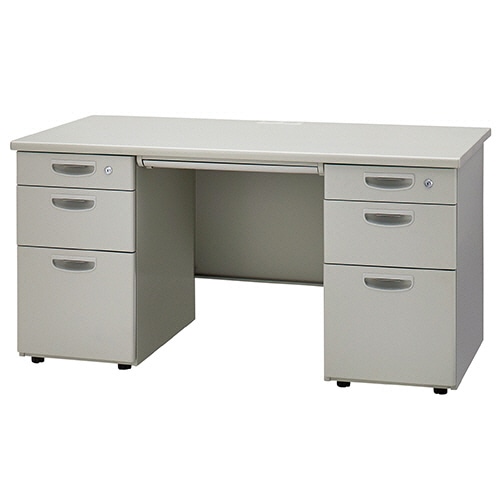 ライオン事務器 (N)LEO オフィスデスク 両袖机 3段/3段 幅1400×奥行700×高さ700mm ニューグレー LER-L147DD-BB-HH 1台